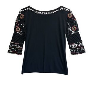 Joseph A’ Qu’est Black Embellished 3/4 Sleeve Blouse. Size M